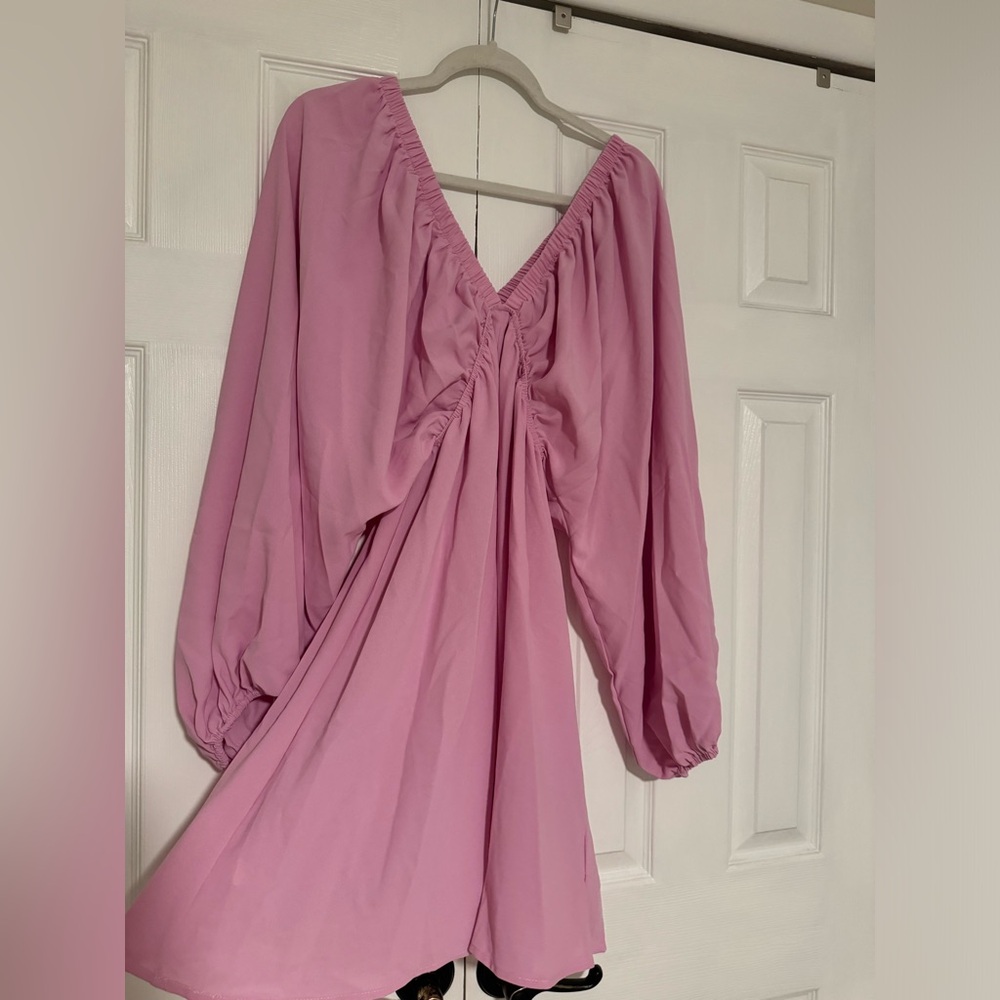Long Sleeve Size L Plunge Neck Dress